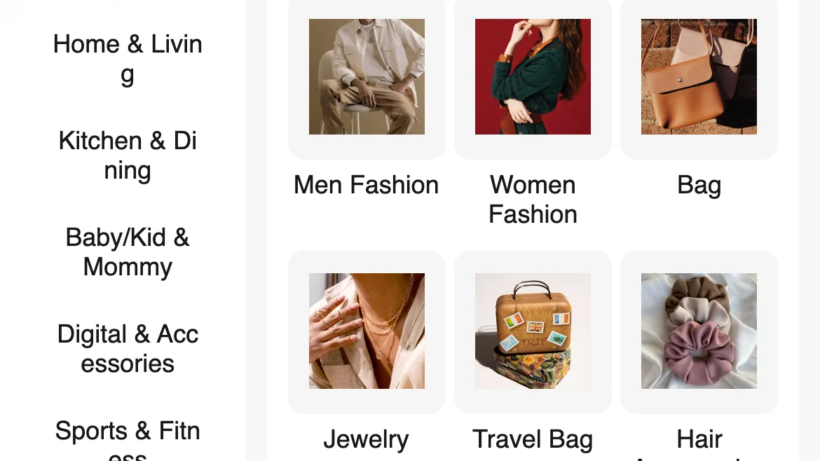 Novaluxia PH shopping mall page with the Fashion category selected and a category rail down the left