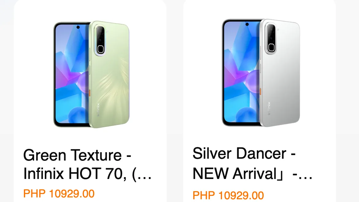 Novaluxia app mall listing two phones at PHP 10,929.00 each, the fixed-price side of the catalogue