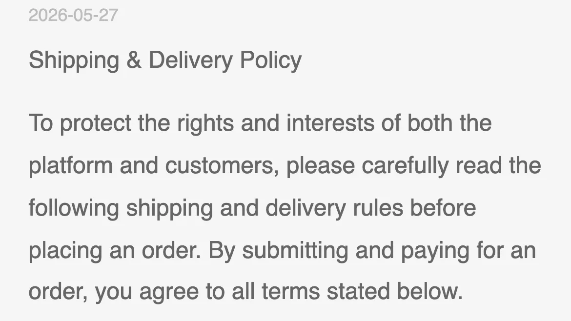 Novaluxia PH shipping and delivery policy dated 2026-05-27, as posted in the app